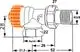 Thermostat-Ventilunterteil von IMI Hydronic Engineering, axial mit umgekehrter Flussrichtung, dargestellt in technischer Zeichnung mit Abmessungen und Anschlussdetails.